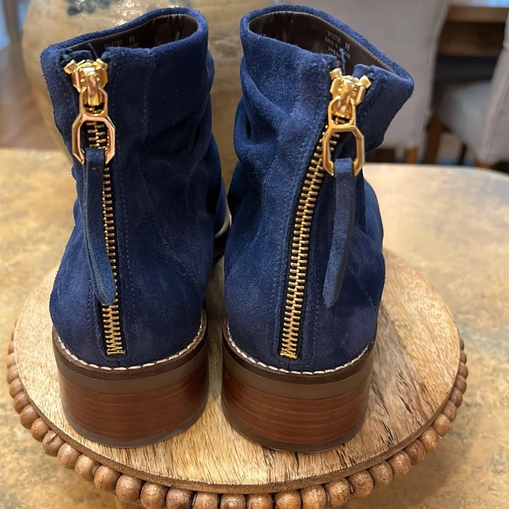 Cole Haan Blue Suede Ankle Booties with Side-Zip - Picture 6 of 13